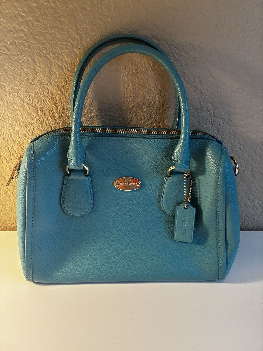 Coach Mini Bennett Satchel Turquoise Blue Leather Hand Bag Purse F33329